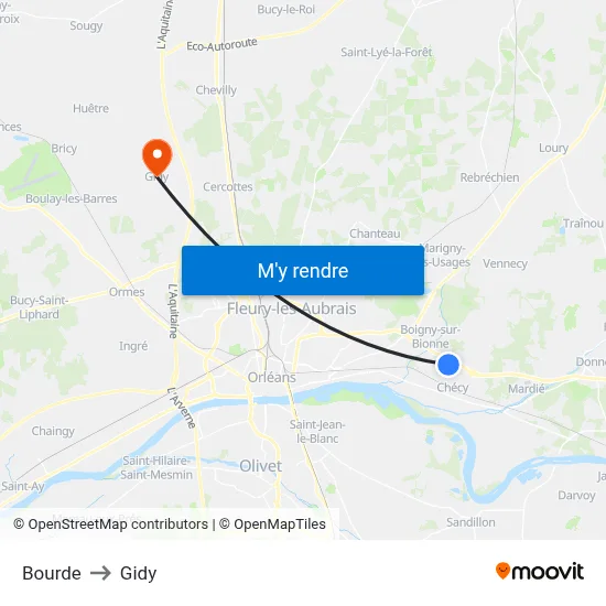 Bourde to Gidy map