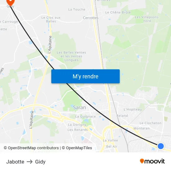 Jabotte to Gidy map