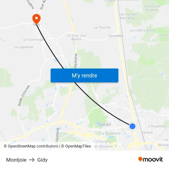 Montjoie to Gidy map
