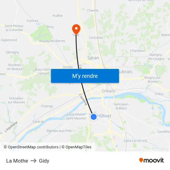 La Mothe to Gidy map