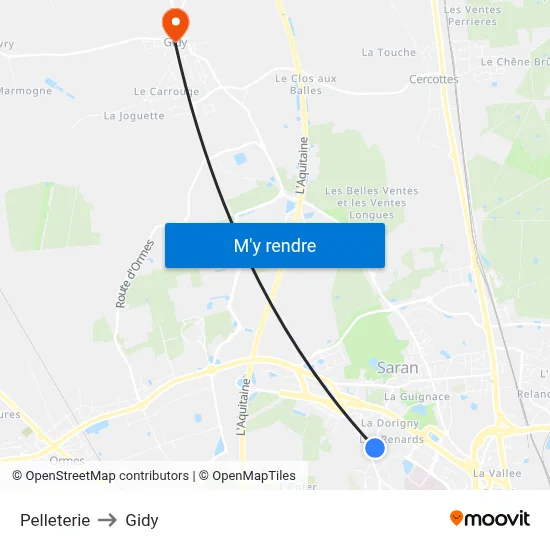 Pelleterie to Gidy map