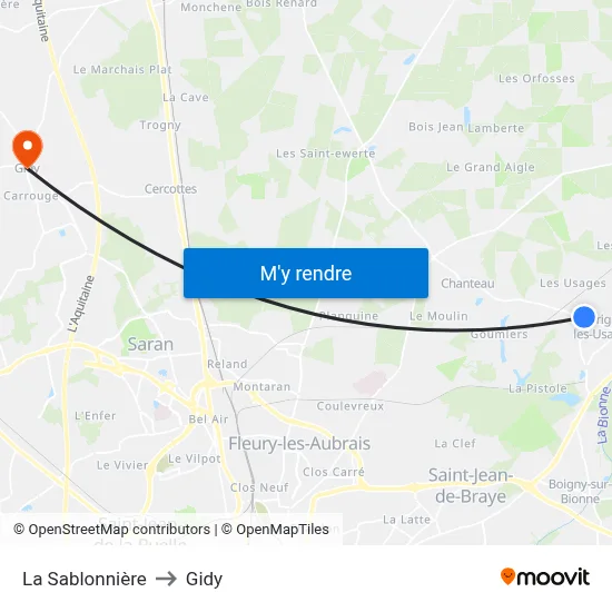 La Sablonnière to Gidy map