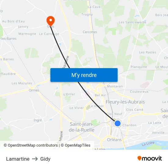 Lamartine to Gidy map