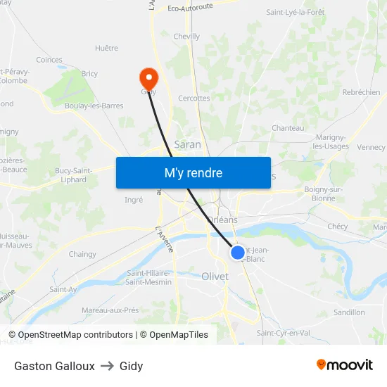 Gaston Galloux to Gidy map