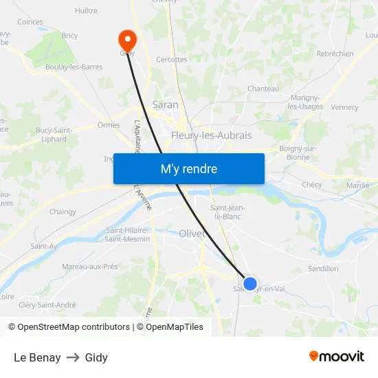 Le Benay to Gidy map