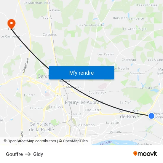 Gouffre to Gidy map