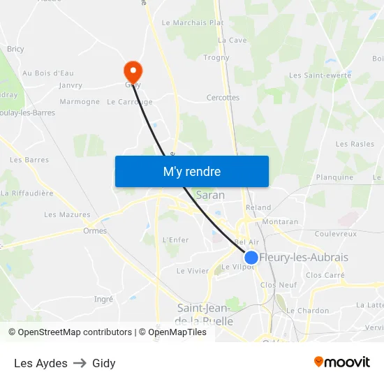 Les Aydes to Gidy map