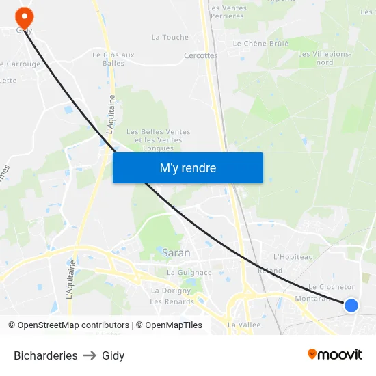 Bicharderies to Gidy map