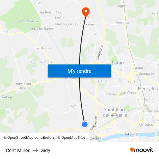 Cent Mines to Gidy map