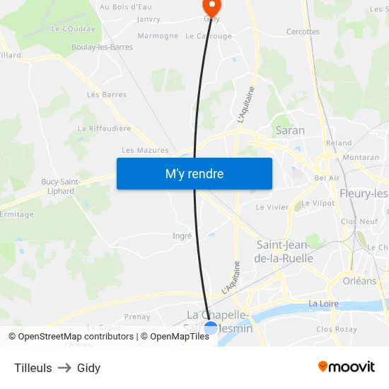 Tilleuls to Gidy map