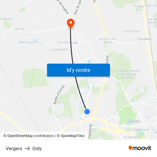 Vergers to Gidy map