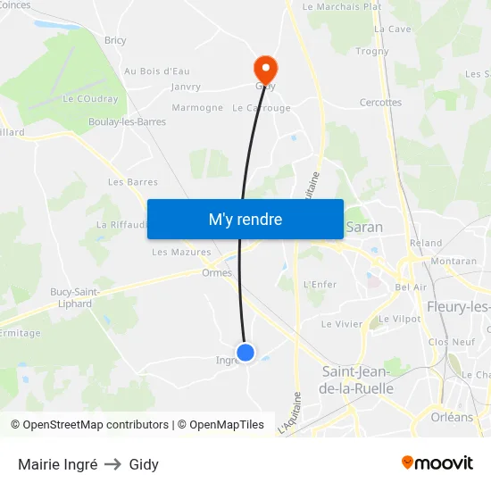 Mairie Ingré to Gidy map