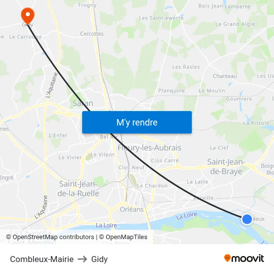 Combleux-Mairie to Gidy map