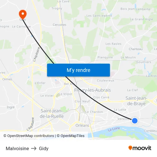 Malvoisine to Gidy map