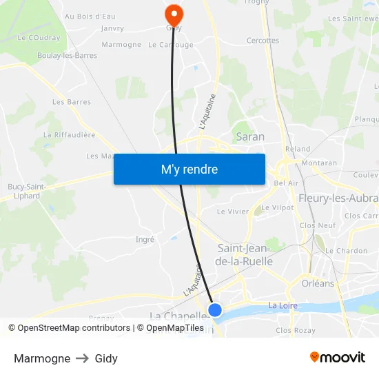Marmogne to Gidy map
