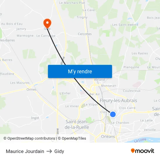 Maurice Jourdain to Gidy map