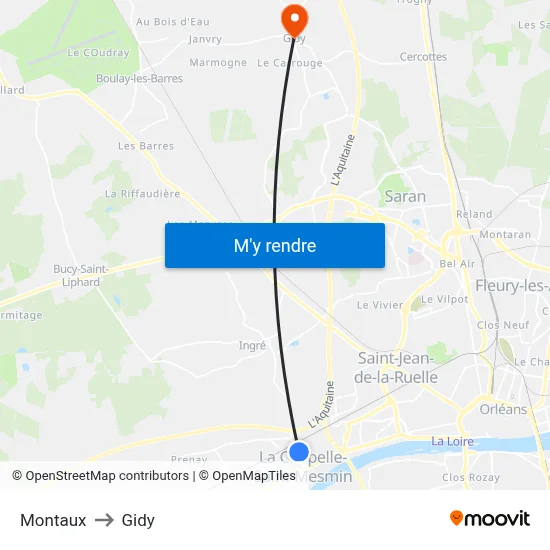 Montaux to Gidy map