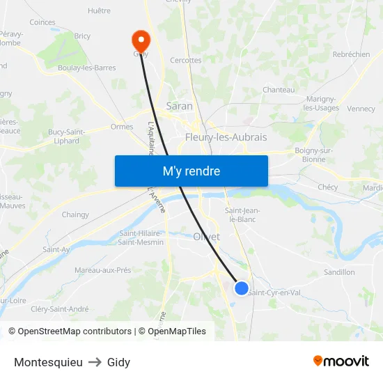Montesquieu to Gidy map
