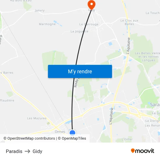 Paradis to Gidy map