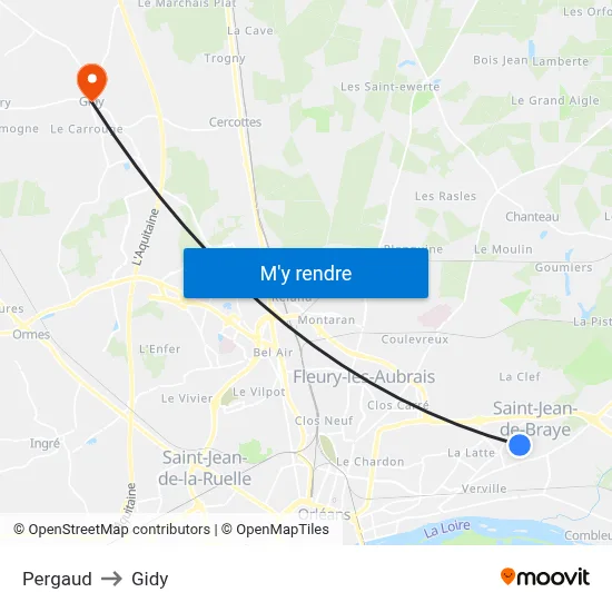 Pergaud to Gidy map