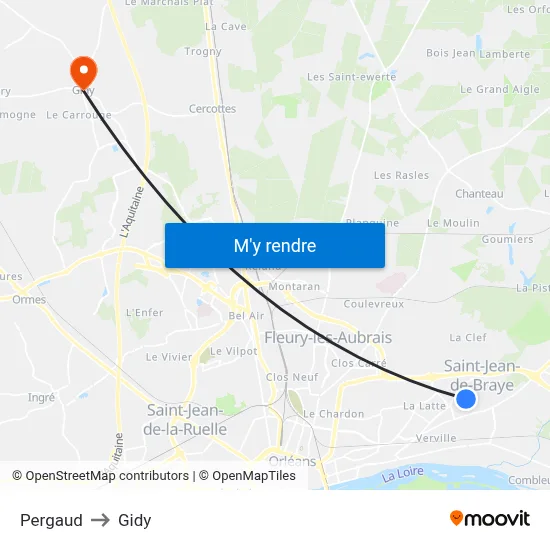 Pergaud to Gidy map