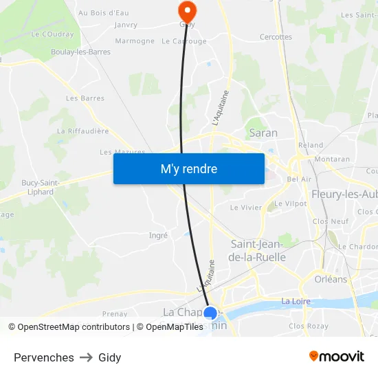 Pervenches to Gidy map