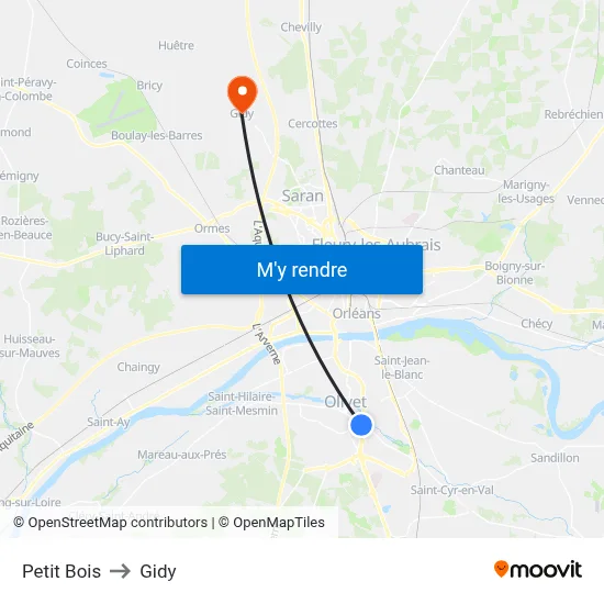 Petit Bois to Gidy map