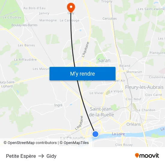 Petite Espère to Gidy map