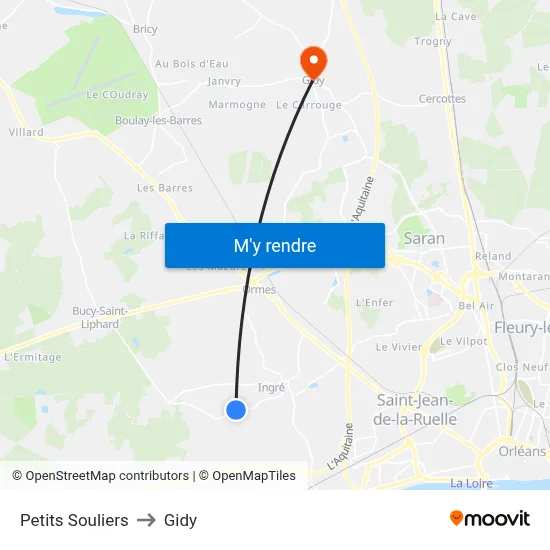 Petits Souliers to Gidy map