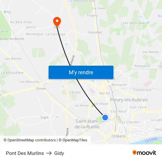 Pont Des Murlins to Gidy map
