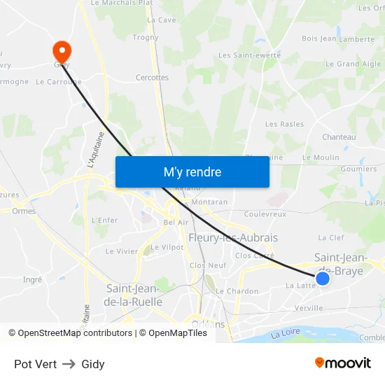 Pot Vert to Gidy map