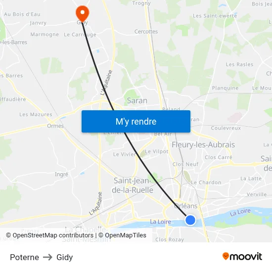 Poterne to Gidy map