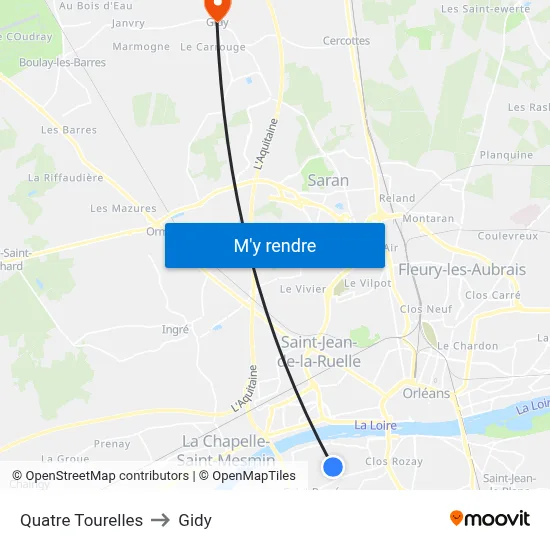 Quatre Tourelles to Gidy map