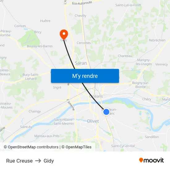 Rue Creuse to Gidy map