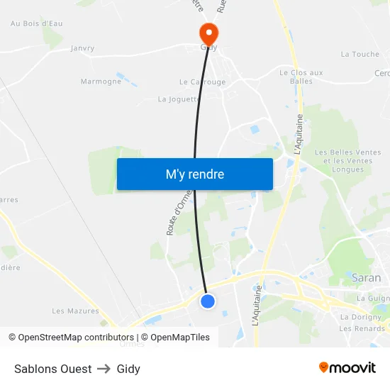Sablons Ouest to Gidy map