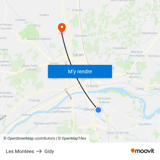 Les Montées to Gidy map