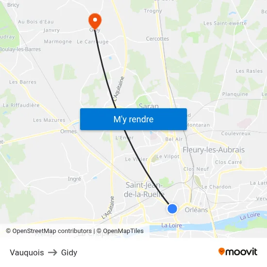 Vauquois to Gidy map