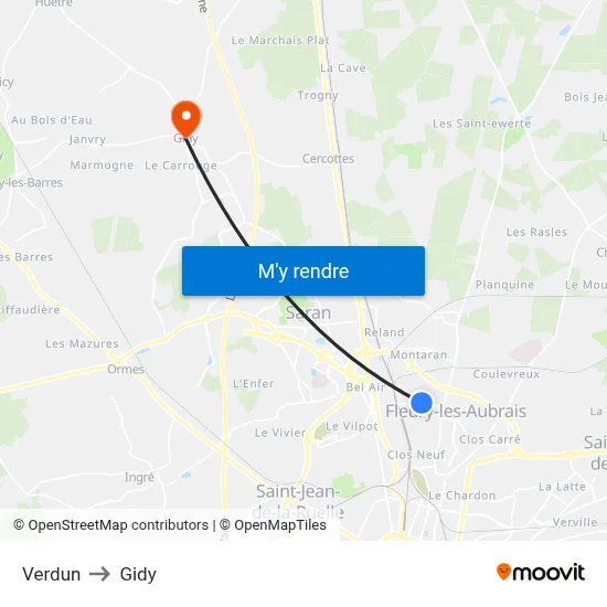 Verdun to Gidy map