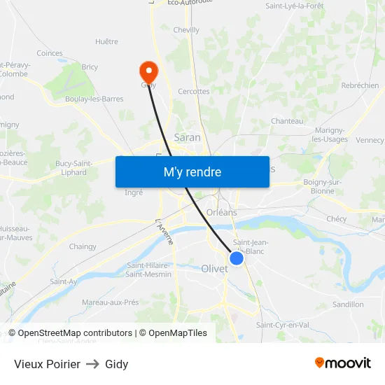 Vieux Poirier to Gidy map