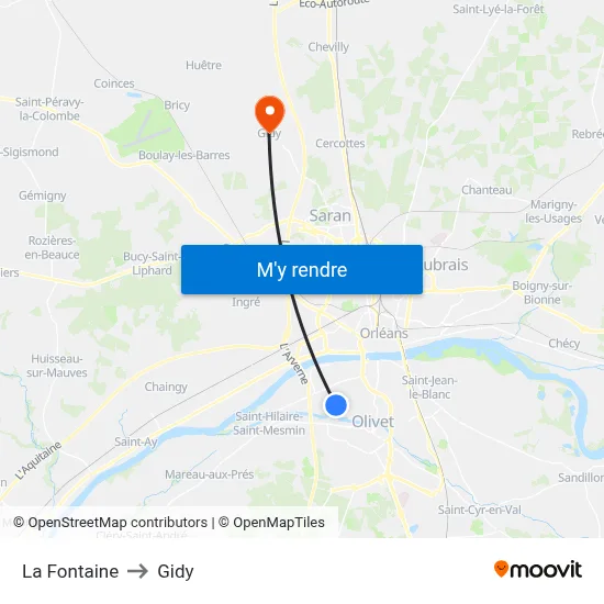 La Fontaine to Gidy map