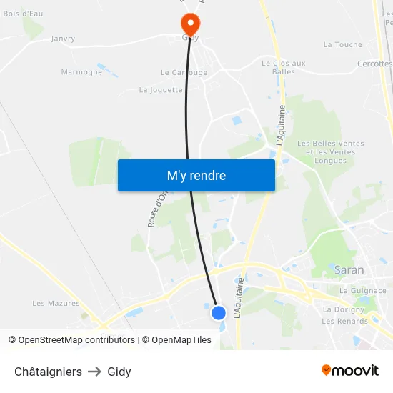 Châtaigniers to Gidy map