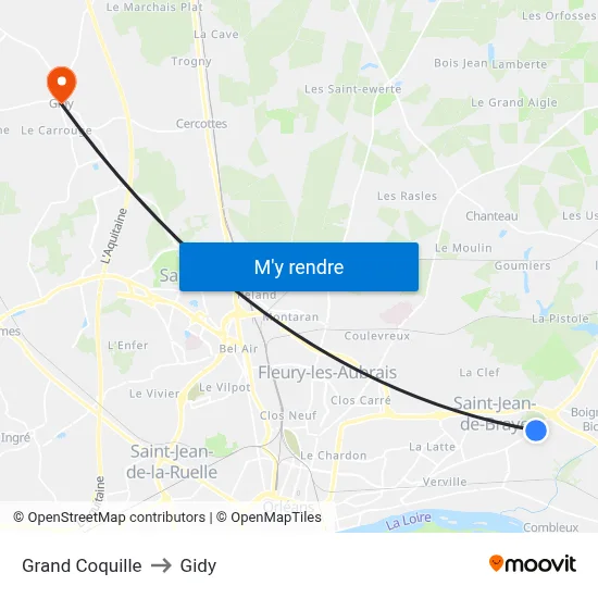 Grand Coquille to Gidy map