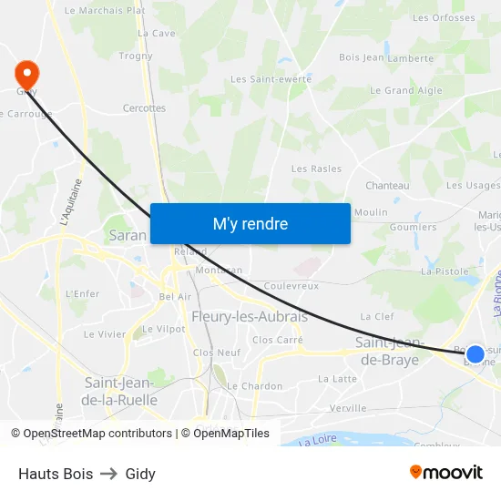 Hauts Bois to Gidy map