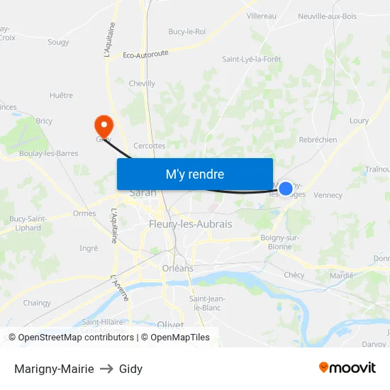 Marigny-Mairie to Gidy map