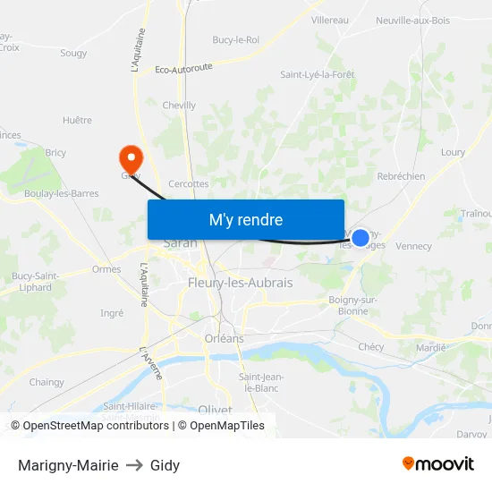 Marigny-Mairie to Gidy map