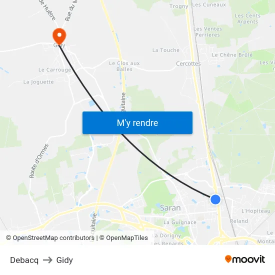 Debacq to Gidy map