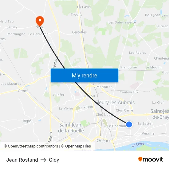 Jean Rostand to Gidy map