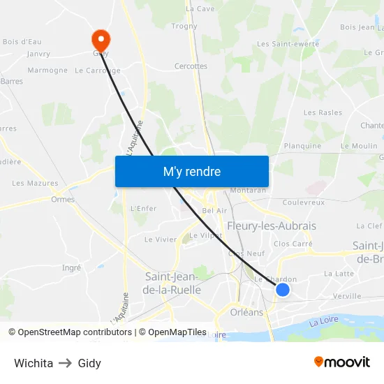 Wichita to Gidy map