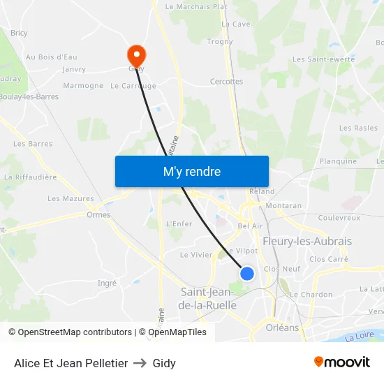 Alice Et Jean Pelletier to Gidy map