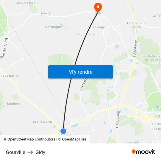 Gourville to Gidy map